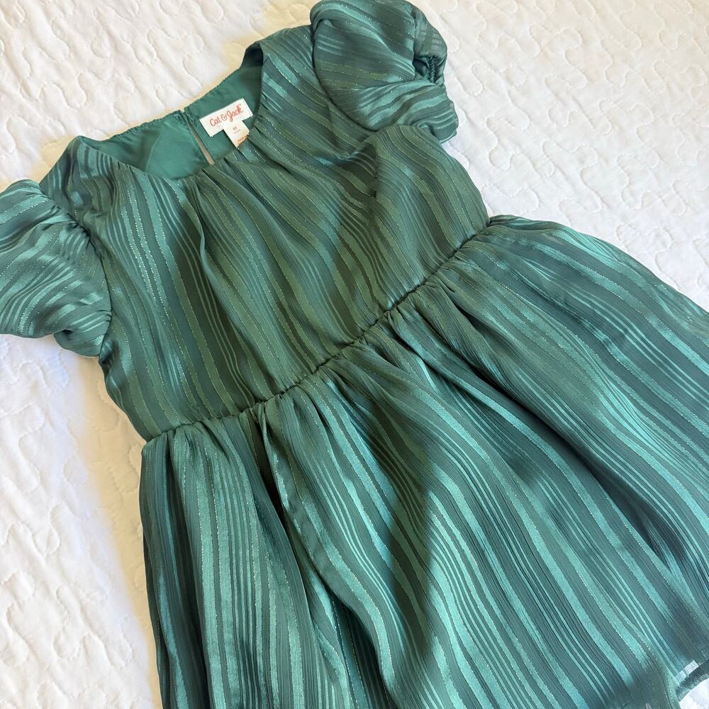 GIRL'S 5T A-LINE GREEN DRESS WITH METALLIC DETAILS CHRISTMAS THANKSGIVING CHURCH